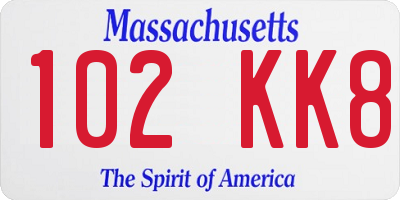 MA license plate 102KK8