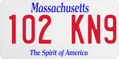 MA license plate 102KN9