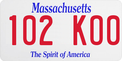 MA license plate 102KO0