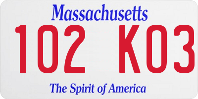 MA license plate 102KO3