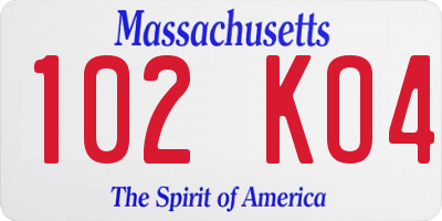 MA license plate 102KO4