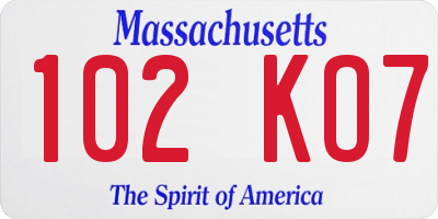 MA license plate 102KO7