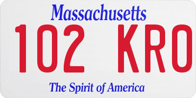 MA license plate 102KR0