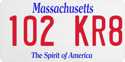 MA license plate 102KR8