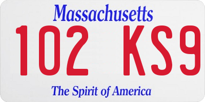 MA license plate 102KS9