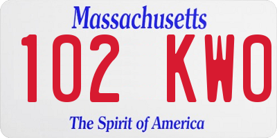 MA license plate 102KW0