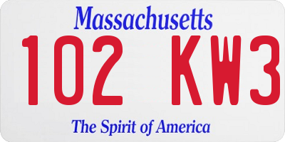 MA license plate 102KW3