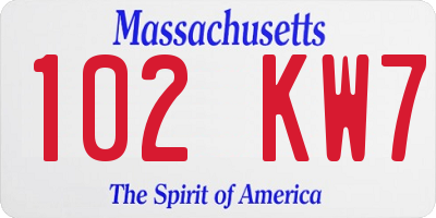 MA license plate 102KW7