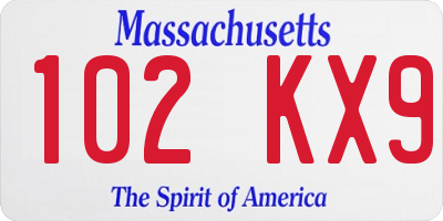 MA license plate 102KX9