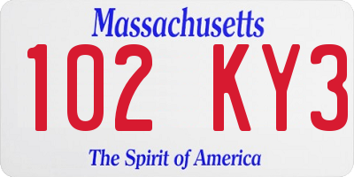 MA license plate 102KY3