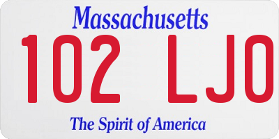 MA license plate 102LJ0