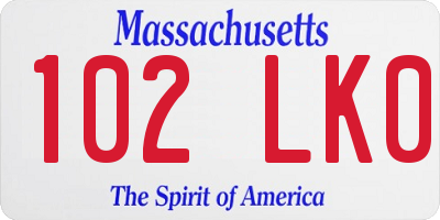 MA license plate 102LK0