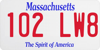 MA license plate 102LW8