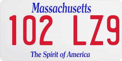 MA license plate 102LZ9