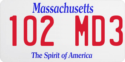 MA license plate 102MD3