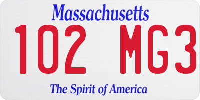 MA license plate 102MG3