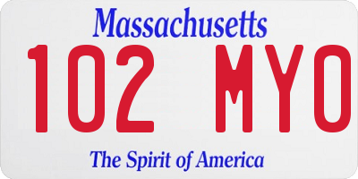 MA license plate 102MY0