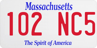 MA license plate 102NC5