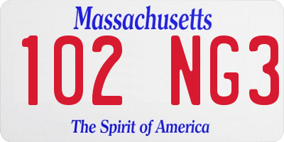 MA license plate 102NG3