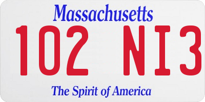 MA license plate 102NI3