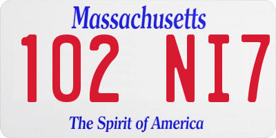 MA license plate 102NI7