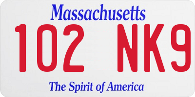 MA license plate 102NK9