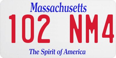 MA license plate 102NM4