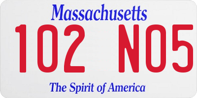 MA license plate 102NO5