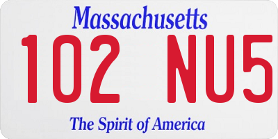 MA license plate 102NU5