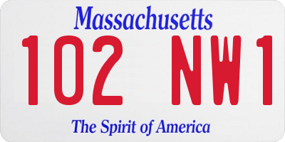 MA license plate 102NW1