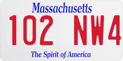 MA license plate 102NW4