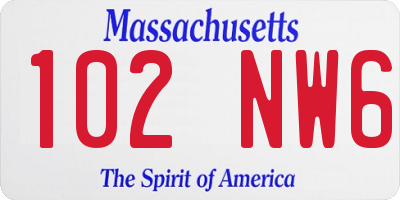 MA license plate 102NW6