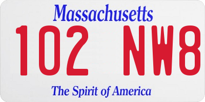 MA license plate 102NW8
