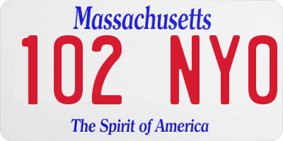 MA license plate 102NY0