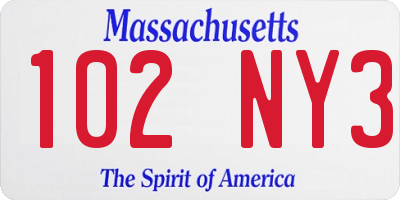 MA license plate 102NY3