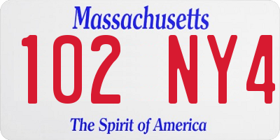 MA license plate 102NY4