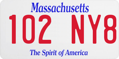 MA license plate 102NY8