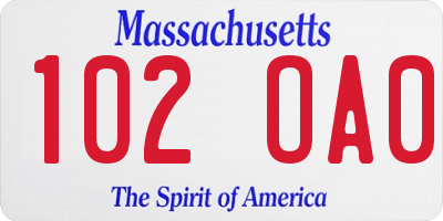 MA license plate 102OA0