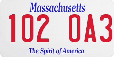 MA license plate 102OA3