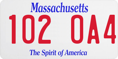 MA license plate 102OA4