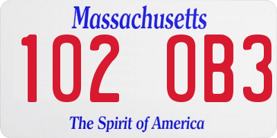 MA license plate 102OB3