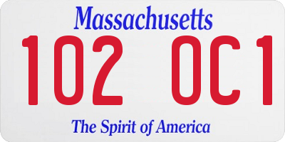 MA license plate 102OC1