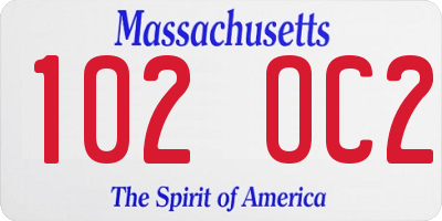 MA license plate 102OC2