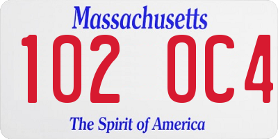 MA license plate 102OC4