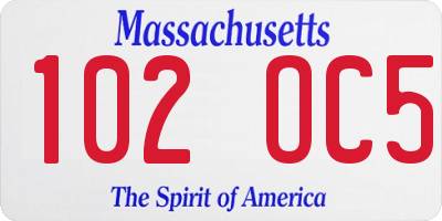MA license plate 102OC5