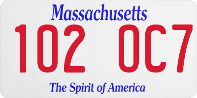 MA license plate 102OC7