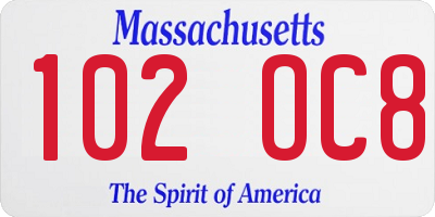 MA license plate 102OC8