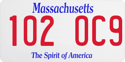 MA license plate 102OC9
