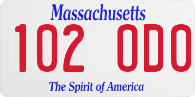 MA license plate 102OD0