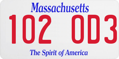 MA license plate 102OD3